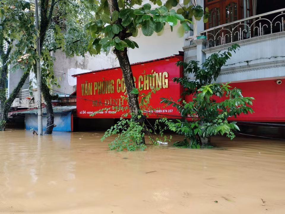 Thành phố Yên Bái chìm trong biển nước, sáng ngày 10/9. (Ảnh: Tuấn Anh/TTXVN)