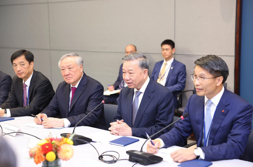 Tổng Bí thư, Chủ tịch nước Tô Lâm phát biểu tại cuộc tiếp lãnh đạo Viện nghiên cứu chính sách Asia Society. (Ảnh: Lâm Khánh/TTXVN)