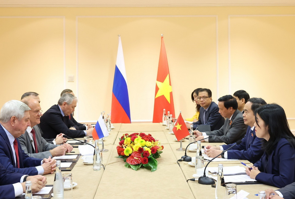 Chủ tịch Quốc hội Trần Thanh Mẫn tiếp Chủ tịch Đảng Cộng sản Nga Gennady Zyuganov. (Ảnh: Thống Nhất/TTXVN)