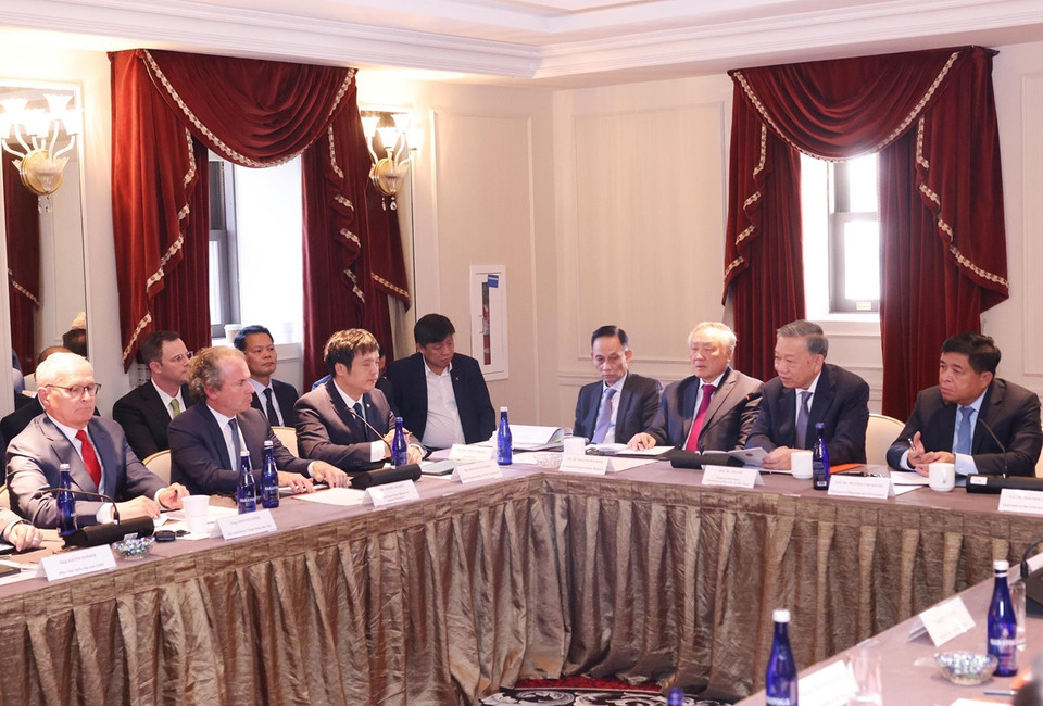 Tổng Bí thư, Chủ tịch nước Tô Lâm phát biểu tại Tọa đàm Tăng cường hợp tác Việt Nam-Hoa Kỳ trong phát triển ngành công nghiệp bán dẫn và trí tuệ nhân tạo. (Ảnh: Lâm Khánh/TTXVN)