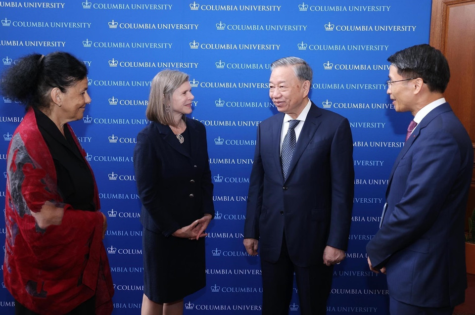 Tổng Bí thư, Chủ tịch nước Tô Lâm với lãnh đạo Đại học Columbia (Hoa Kỳ). (Ảnh: Lâm Khánh/TTXVN)