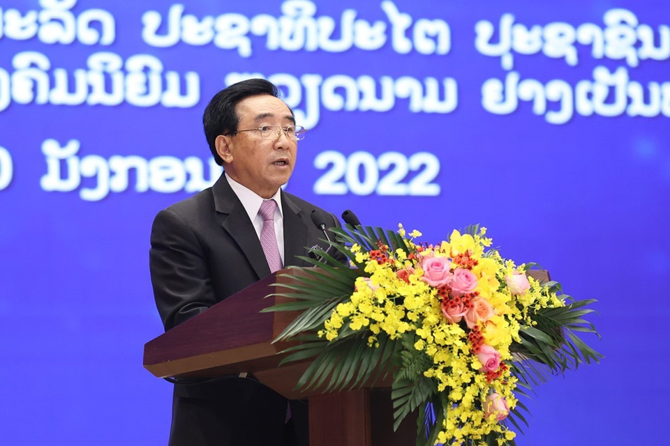 Thủ tướng Lào Phankham Viphavanh phát biểu tại buổi lễ. (Ảnh: Dương Giang/TTXVN)