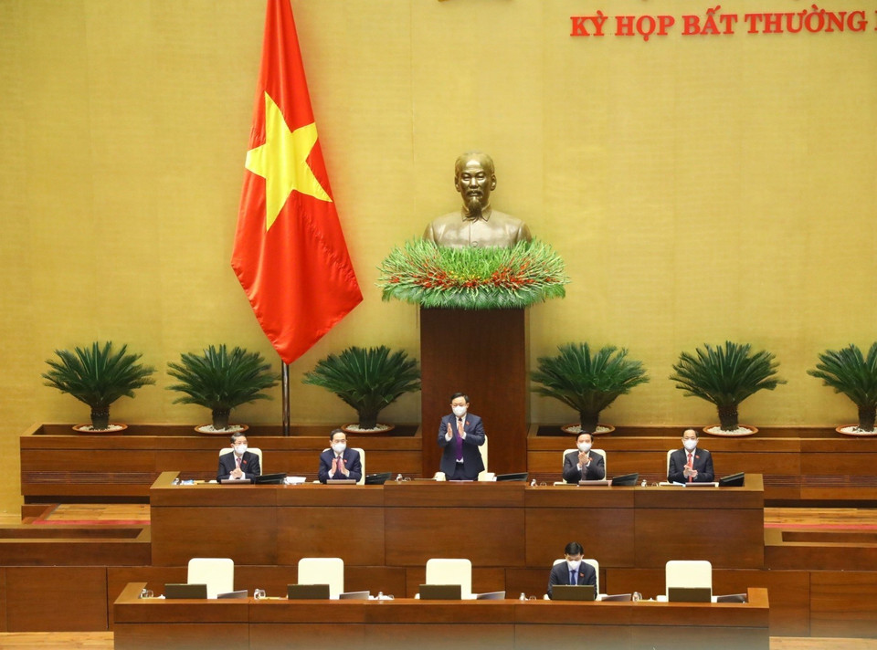 Chủ tịch Quốc hội Vương Đình Huệ tại phiên khai mạc. (Ảnh: Văn Điệp/TTXVN)