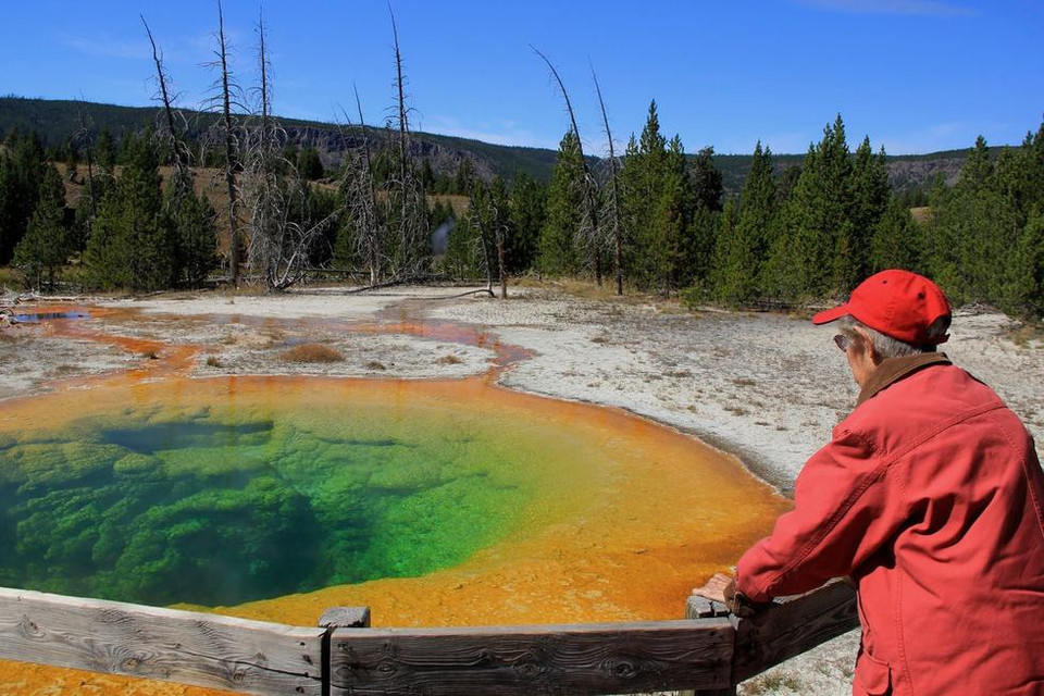 Bà ngắm cảnh tại Vườn quốc gia Yellowstone.