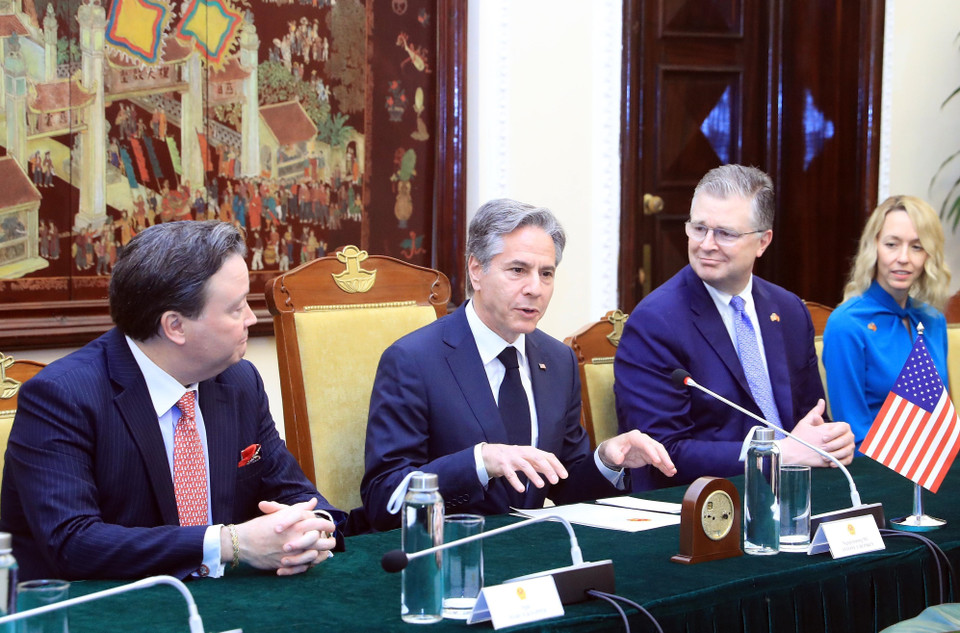 Bộ trưởng Ngoại giao Hoa Kỳ Antony Blinken phát biểu. (Ảnh: Lâm Khánh/TTXVN)