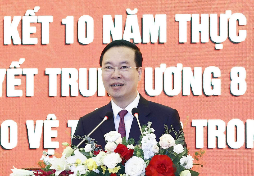 Chủ tịch nước Võ Văn Thưởng phát biểu chỉ đạo. (Ảnh: Thống Nhất/TTXVN)