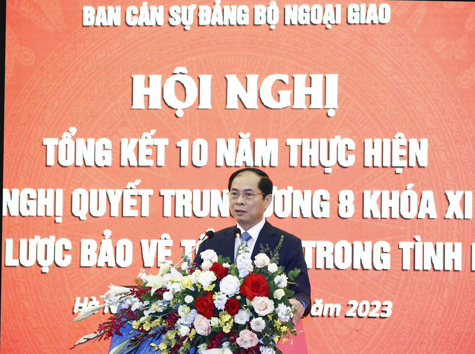 Bộ trưởng Bộ Ngoại giao Bùi Thanh Sơn phát biểu. (Ảnh: Thống Nhất/TTXVN)