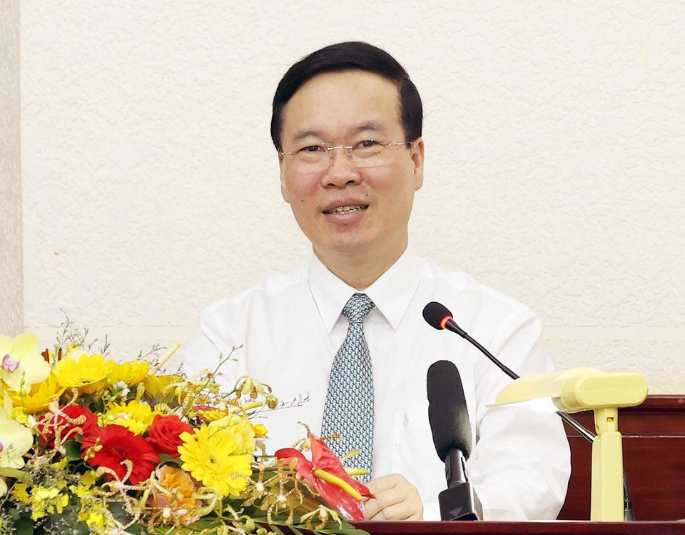 Ông Võ Văn Thưởng, Ủy viên Bộ Chính trị, Chủ tịch nước phát biểu. (Ảnh: Thống Nhất/TTXVN)