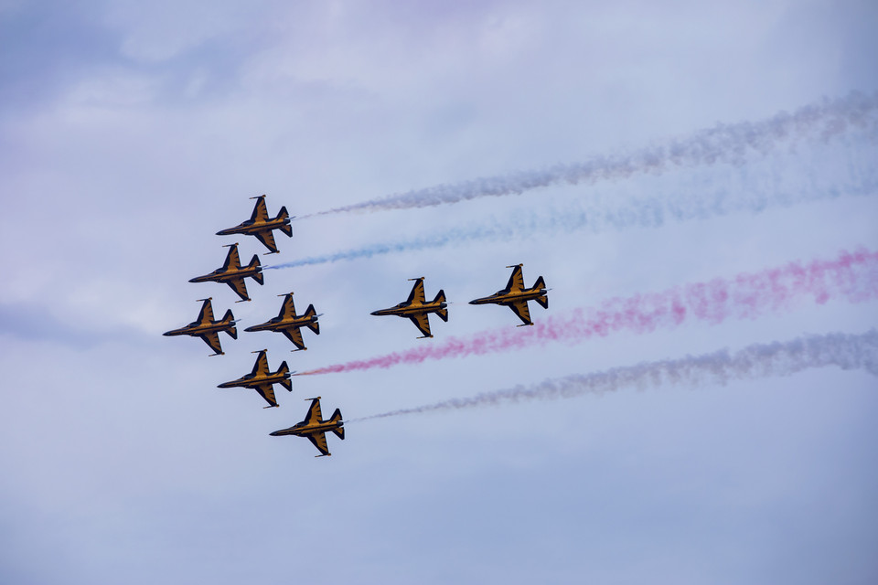 Màn biểu diễn khai mạc lễ hội của Phi đội Black Eagles danh tiếng thuộc Không quân Hàn Quốc. (Ảnh: Anh Nguyên/TTXVN)