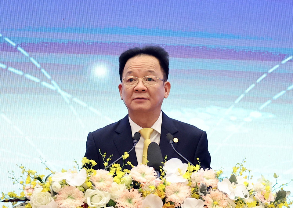 Chủ tịch Hội đổng quản trị, kiêm Tổng giám đốc T&amp;T Đỗ Quang Hiển phát biểu tại Lễ khởi động. (Ảnh: Thống Nhất/TTXVN)