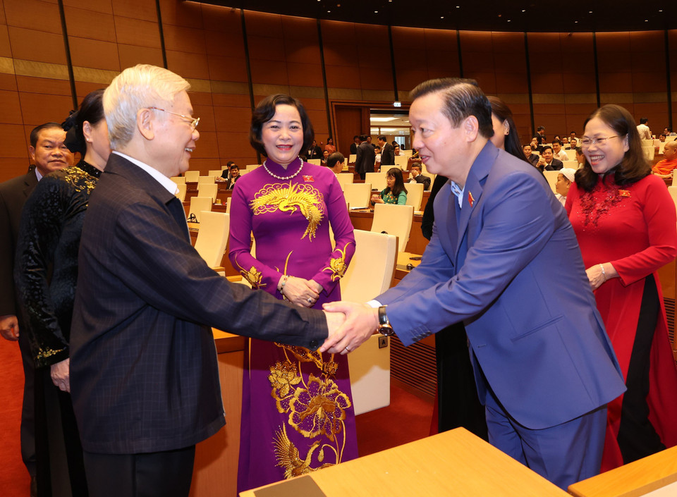 Tổng Bí thư, Chủ tịch nước Nguyễn Phú Trọng và các đại biểu Quốc hội. (Nguồn: TTXVN)