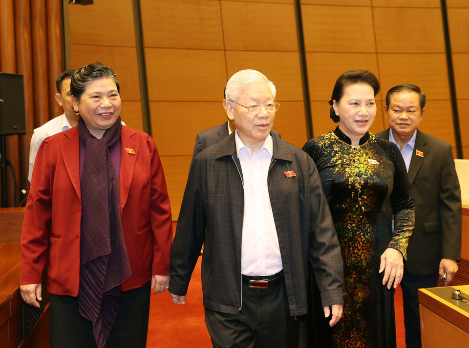 Tổng Bí thư, Chủ tịch nước Nguyễn Phú Trọng đến dự phiên thảo luận. (Nguồn: TTXVN)