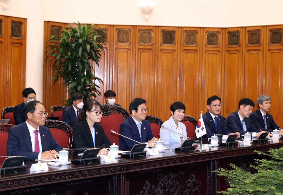 Chủ tịch Quốc hội Hàn Quốc Park Byeong-Seug phát biểu. (Ảnh: Thống Nhất/TTXVN)