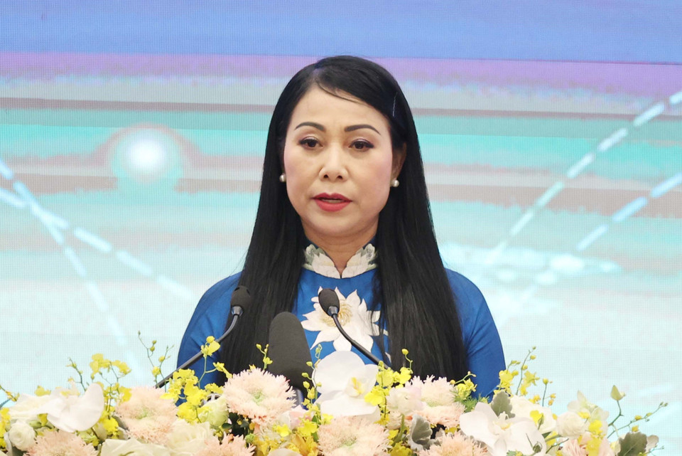 Bí thư Tỉnh ủy Vĩnh Phúc Hoàng Thị Thuý Lan phát biểu tại Lễ khởi động Mạng lưới Logistics thông minh ASEAN - ASLN. (Ảnh: Thống Nhất/TTXVN)