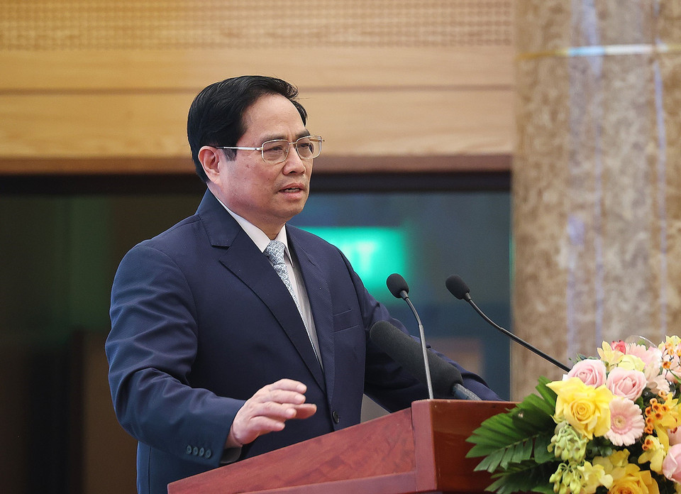 Thủ tướng Phạm Minh Chính phát biểu tại hội nghị. (Ảnh: Dương Giang/TTXVN)
