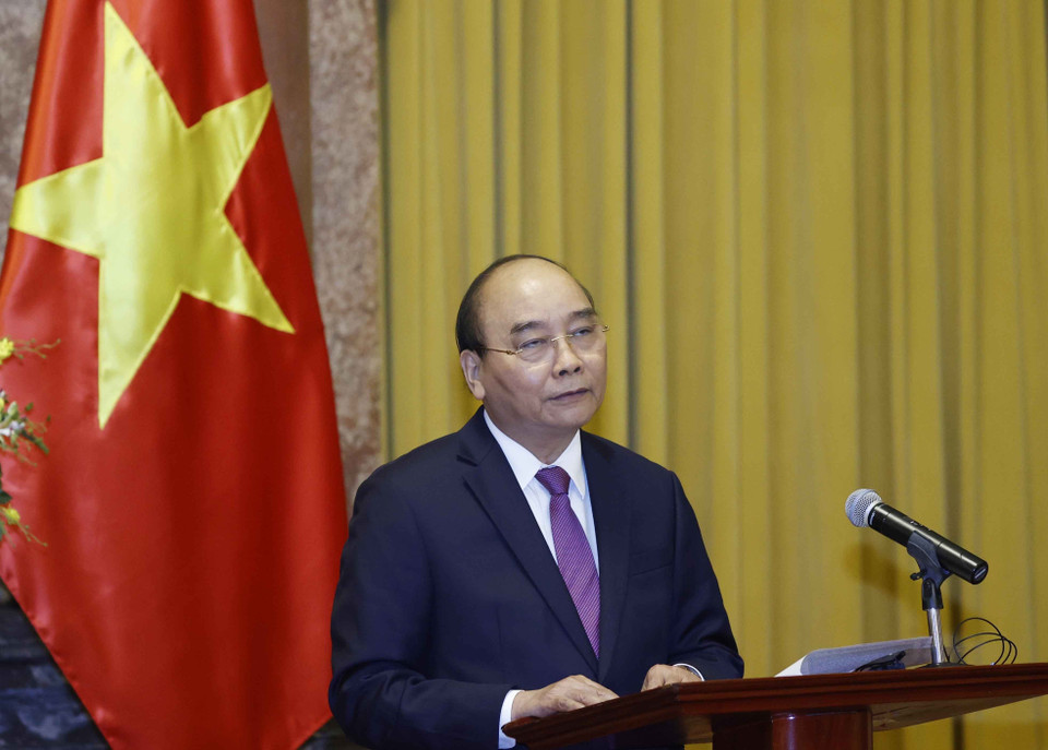 Chủ tịch nước Nguyễn Xuân Phúc phát biểu. (Ảnh: Thống Nhất/TTXVN)