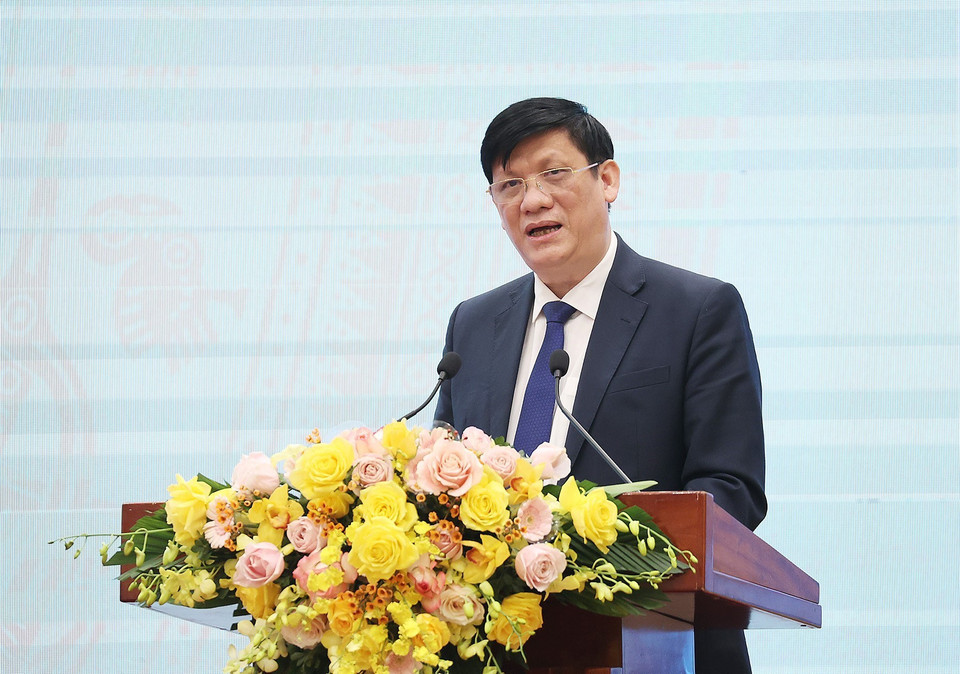 Bộ trưởng Bộ Y tế Nguyễn Thanh Long trình bày tham luận. (Ảnh: Dương Giang/TTXVN)