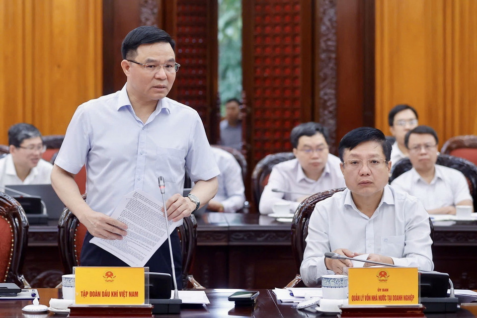 Chủ tịch Tập đoàn Dầu khí Việt Nam Lê Mạnh Hùng phát biểu. (Ảnh: Dương Giang/TTXVN)