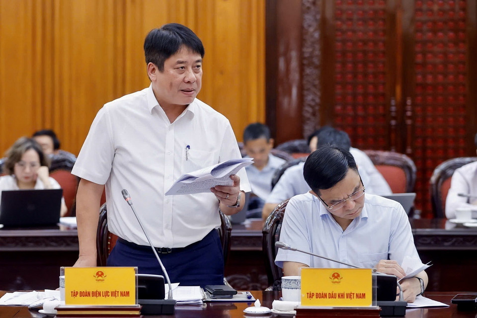 Tổng giám đốc Tập đoàn Điện lực Việt Nam Nguyễn Anh Tuấn phát biểu. (Ảnh: Dương Giang/TTXVN)