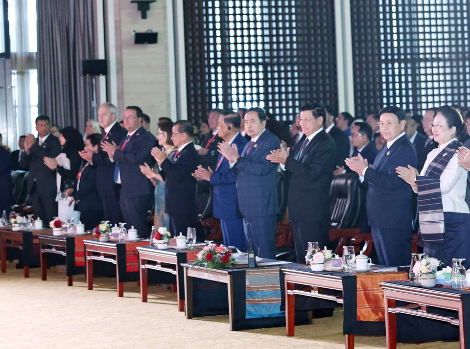 Chủ tịch Quốc hội Trần Thanh Mẫn và các đại biểu tham dự Phiên khai mạc Đại hội đồng Liên Nghị viện các Quốc gia Đông Nam Á lần thứ 45. (Ảnh: Thống Nhất/TTXVN)