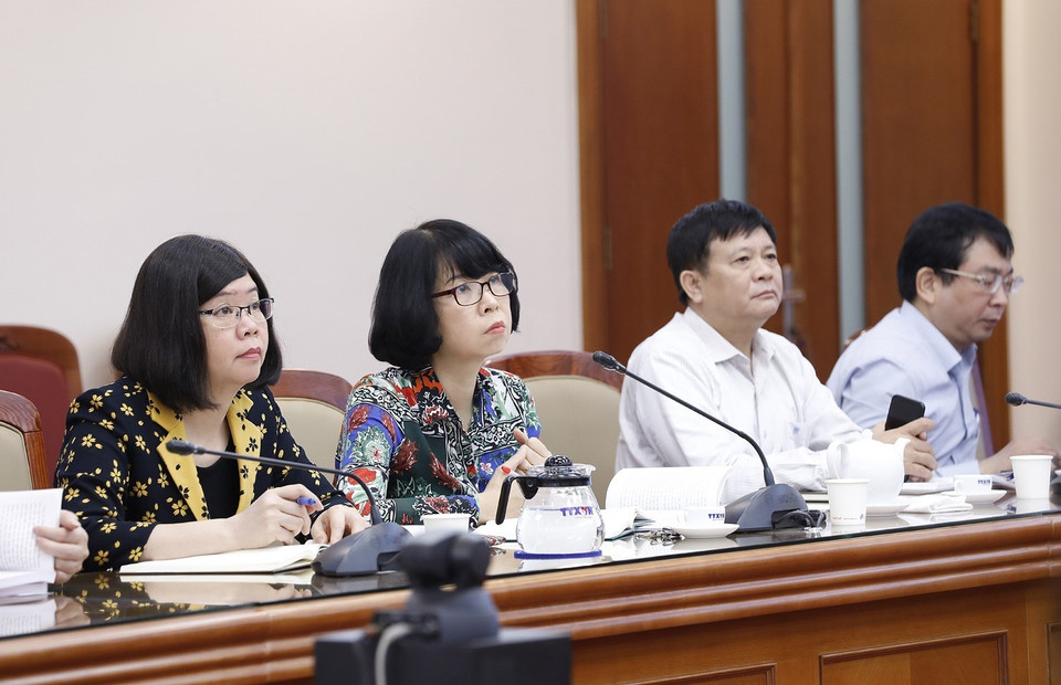 Ban lãnh đạo, Thường vụ Đảng ủy TTXVN dự hội nghị tại điểm cầu Thông tấn xã Việt Nam (Hà Nội). (Ảnh: Dương Giang/TTXVN)