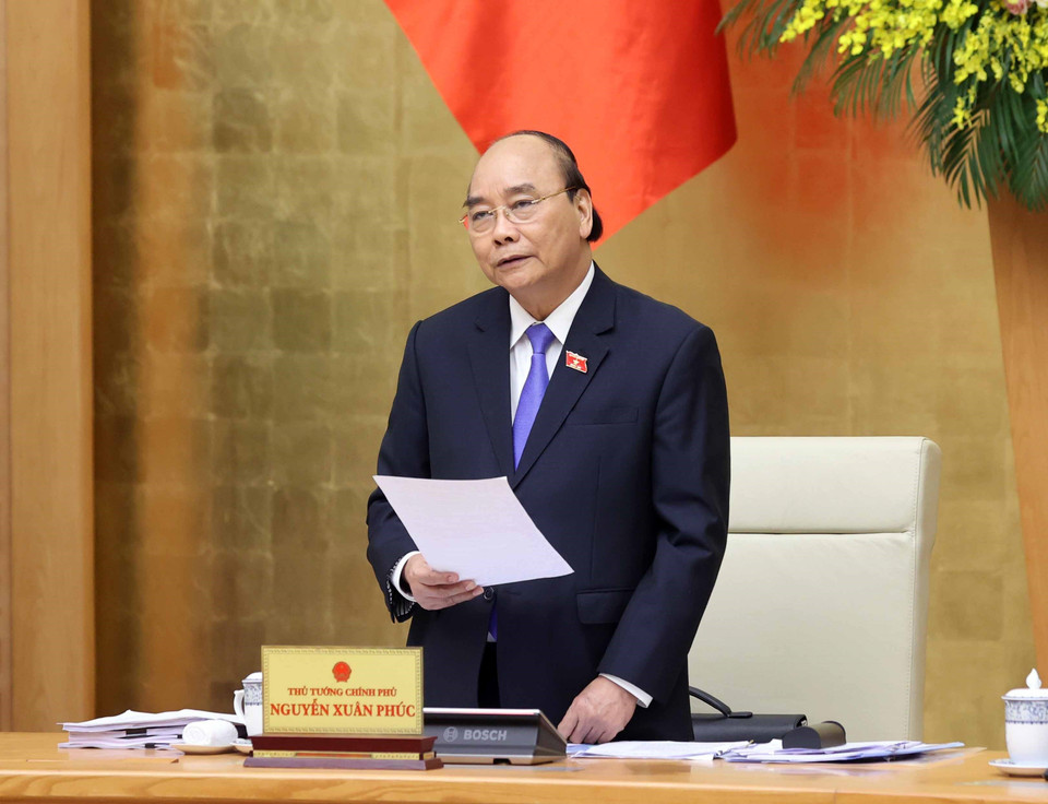 Chiều 31/3/2021, tại Trụ sở Chính phủ, Thủ tướng Nguyễn Xuân Phúc chủ trì phiên họp Chính phủ thường kỳ tháng Ba năm 2021. (Ảnh: Thống Nhất/TTXVN)