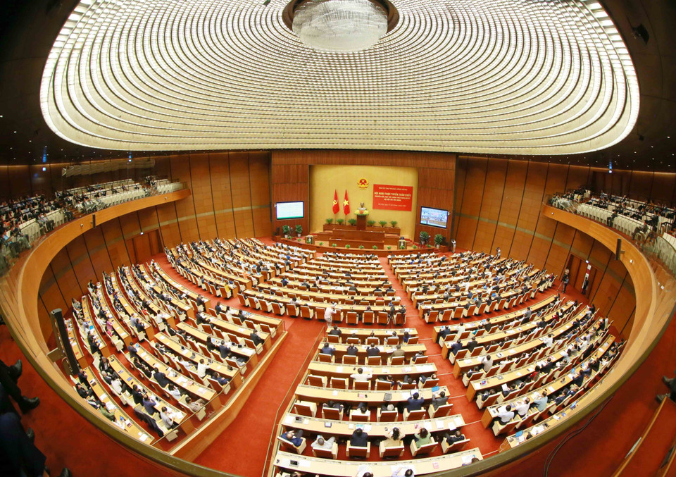 Toàn cảnh hội nghị tại điểm cầu chính - Phòng họp Diên Hồng, Nhà Quốc hội (Hà Nội). (Ảnh: Phương Hoa/TTXVN)