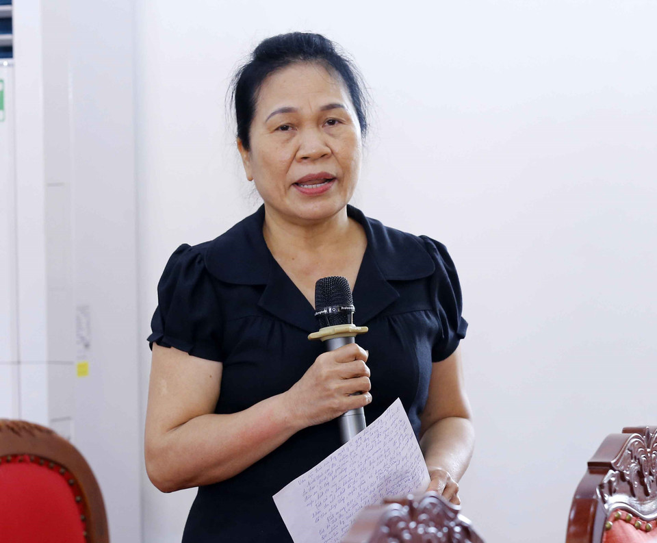 Bà Ngô Kim Minh, cử tri huyện An Lão phát biểu ý kiến. (Ảnh: Doãn Tấn/TTXVN)