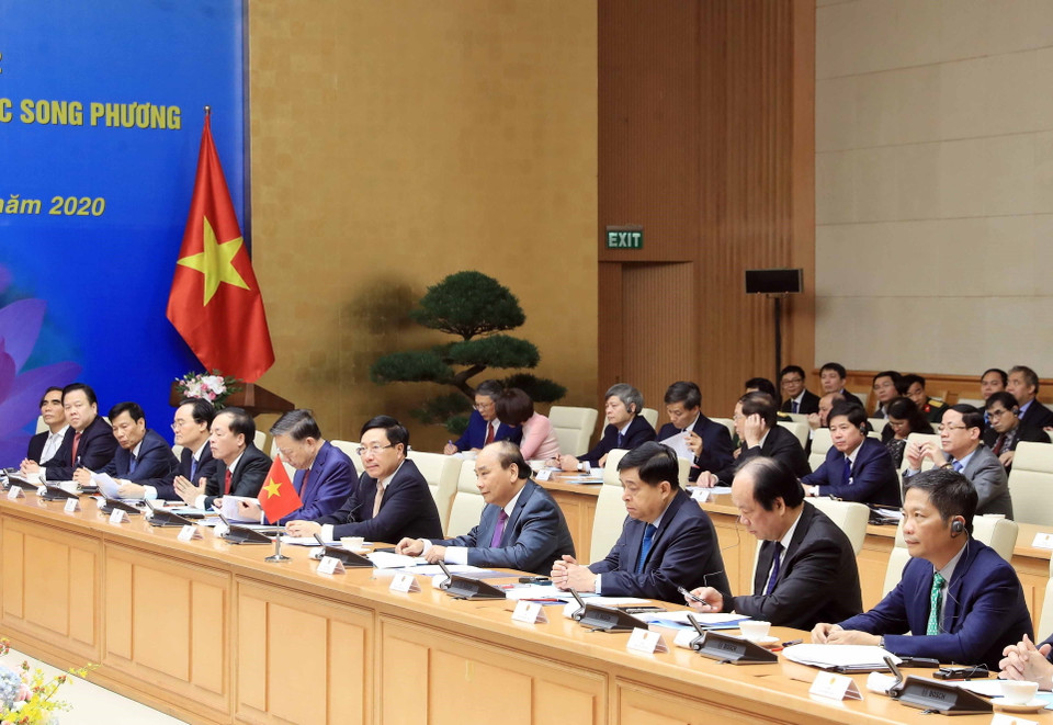 Thủ tướng Nguyễn Xuân Phúc và Đoàn Chính phủ Việt Nam tham dự Kỳ họp lần thứ 42 Ủy ban liên Chính phủ Việt Nam- Lào. (Ảnh: Thống Nhất/TTXVN)