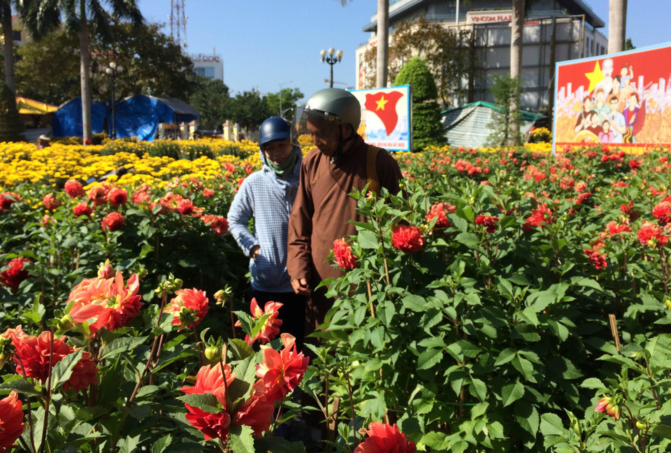 Chợ hoa Tết tại Nhà văn hóa trung tâm thành phố Huế. (Ảnh: Hồ Cầu/TTXVN)