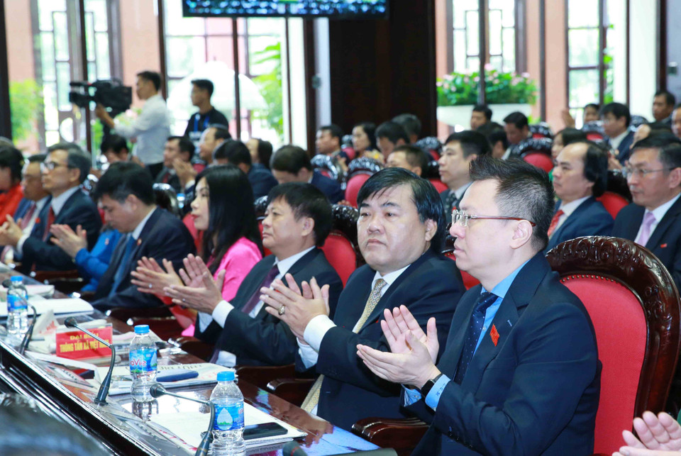 Đoàn đại biểu Đảng bộ Thông tấn xã Việt Nam dự Đại hội. (Ảnh: Phương Hoa/TTXVN)