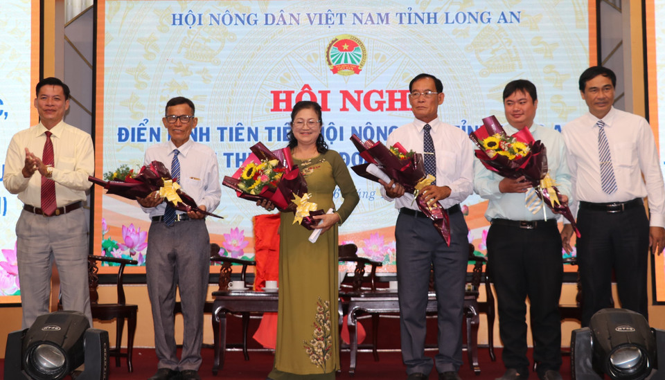 Bà Bùi Thị Ba được Hội Nông dân Việt Nam tỉnh Long An tuyên dương nông dân sản xuất giỏi giai đoạn 2015-2020. (Ảnh: Đức Hạnh/TTXVN)