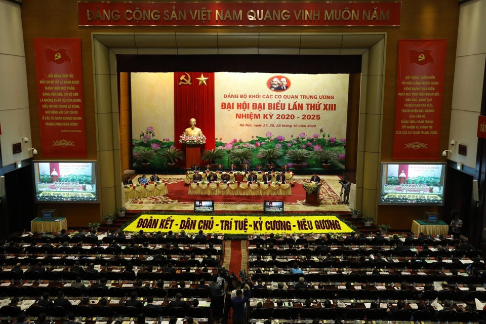 Toàn cảnh phiên khai mạc Đại hội đại biểu Đảng bộ Khối các cơ quan Trung ương lần thứ XIII, nhiệm kỳ 2020-2025. (Ảnh: Văn Điệp/TTXVN)