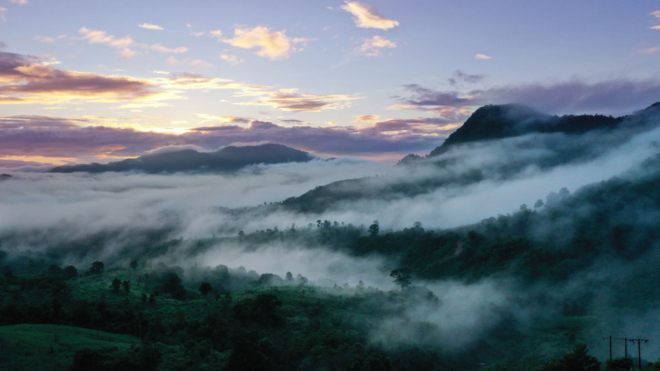 Sương bồng bềnh bao phủ núi rừng Pa Nang. (Ảnh: Hồ Cầu/TTXVN)