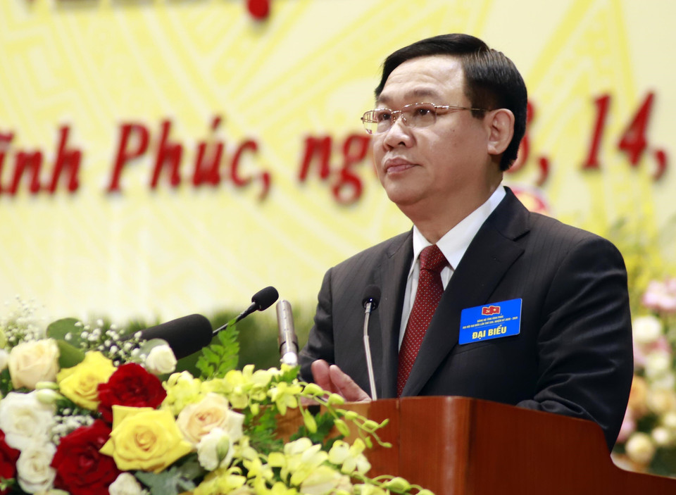 Ông Vương Đình Huệ, Ủy viên Bộ Chính trị, Bí thư Thành ủy Hà Nội phát biểu chỉ đạo Đại hội. (Ảnh: Hoàng Hùng/TTXVN)