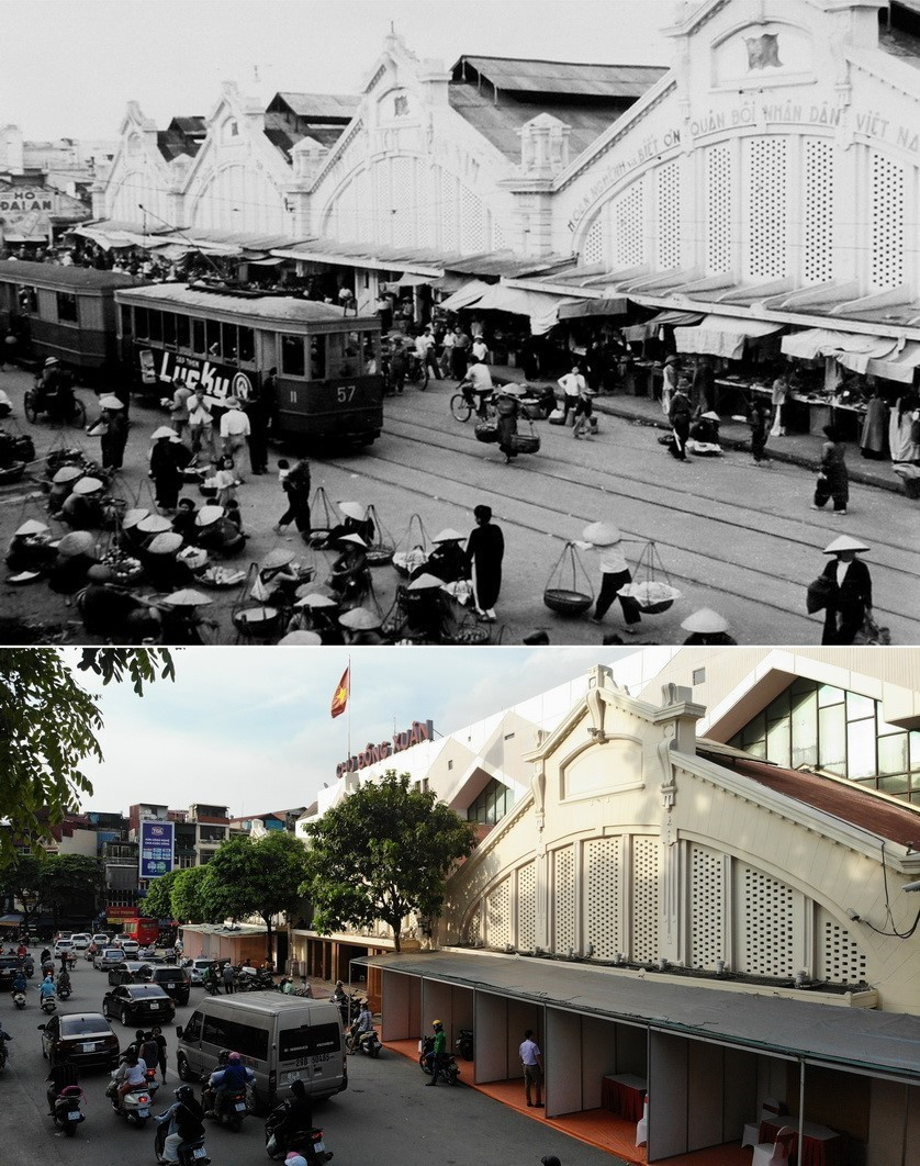 Chợ Đồng Xuân trước đây được người Pháp xây 5 vòm bằng bê tông kiên cố với kiến trúc cầu kỳ - Chợ Đồng Xuân ngày nay chỉ còn lại 3 vòm. (Ảnh: Tư liệu-Minh Quyết/TTXVN)