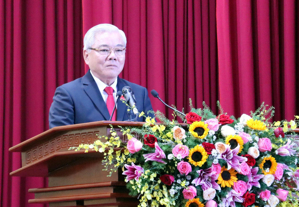 Ông Phan Văn Sáu, Ủy viên trung ương Đảng, Bí thư Tỉnh ủy Sóc Trăng, phát biểu khai mạc Đại hội. (Ảnh: Trung Hiếu/TTXVN)