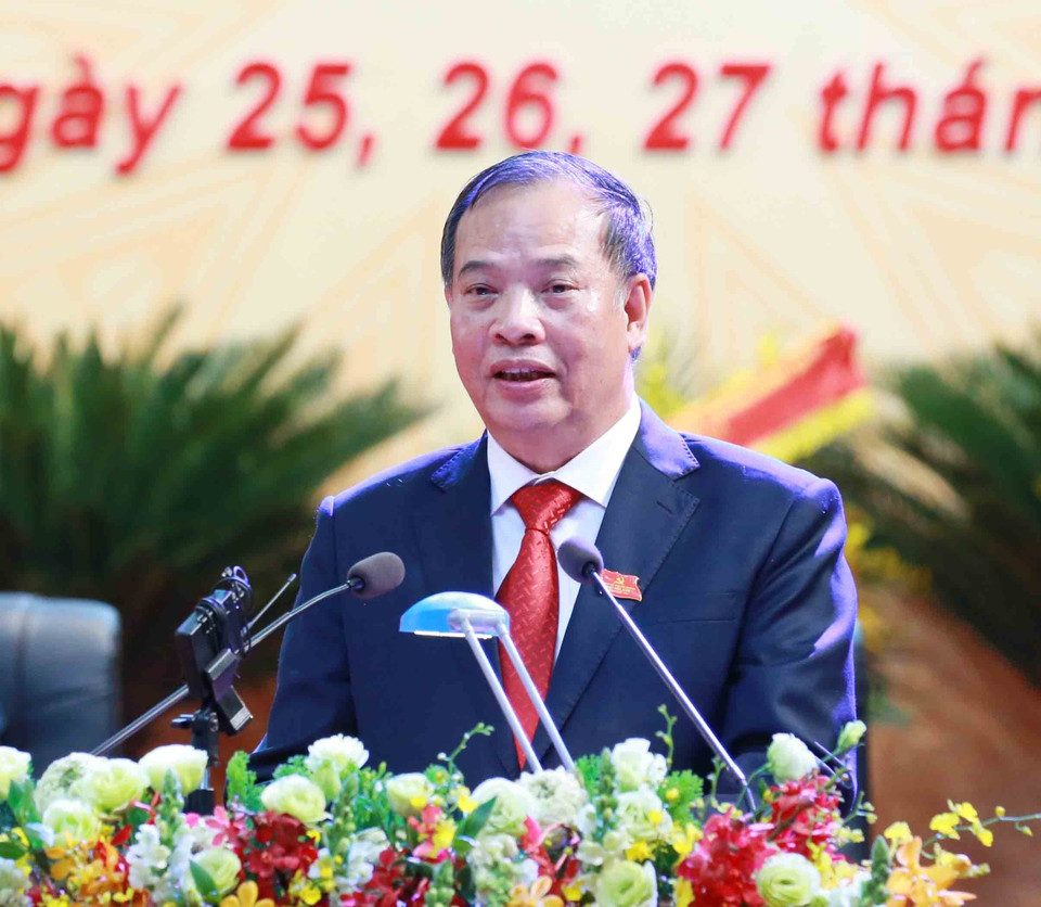 Ông Nguyễn Mạnh Hiển, Ủy viên Trung ương Đảng, Bí thư Tỉnh ủy Hải Dương, phát biểu khai mạc Đại hội. (Ảnh: Phương Hoa/TTXVN)