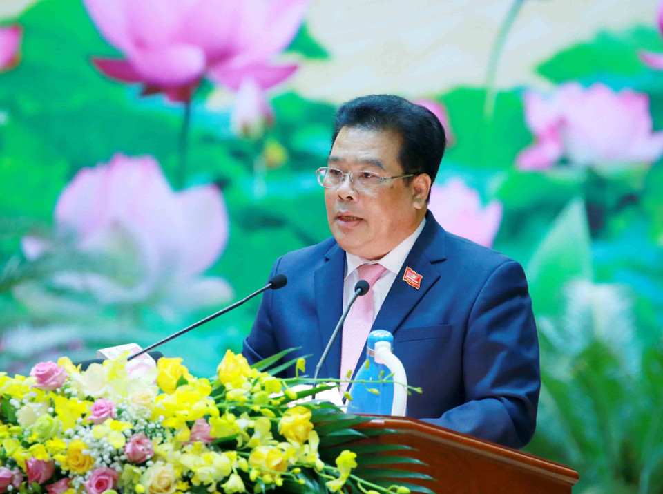 Ông Sơn Minh Thắng, Uỷ viên Trung ương Đảng, Bí thư Đảng uỷ Khối các cơ quan Trung ương phát biểu khai mạc Đại hội. (Ảnh: Phương Hoa/TTXVN)