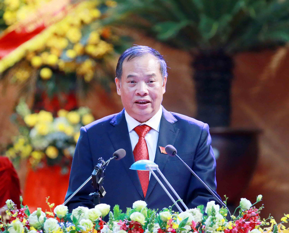 Ông Nguyễn Mạnh Hiển, Ủy viên Trung ương Đảng, Bí thư Tỉnh ủy Hải Dương phát biểu khai mạc Đại hội. (Ảnh: Phương Hoa/TTXVN)