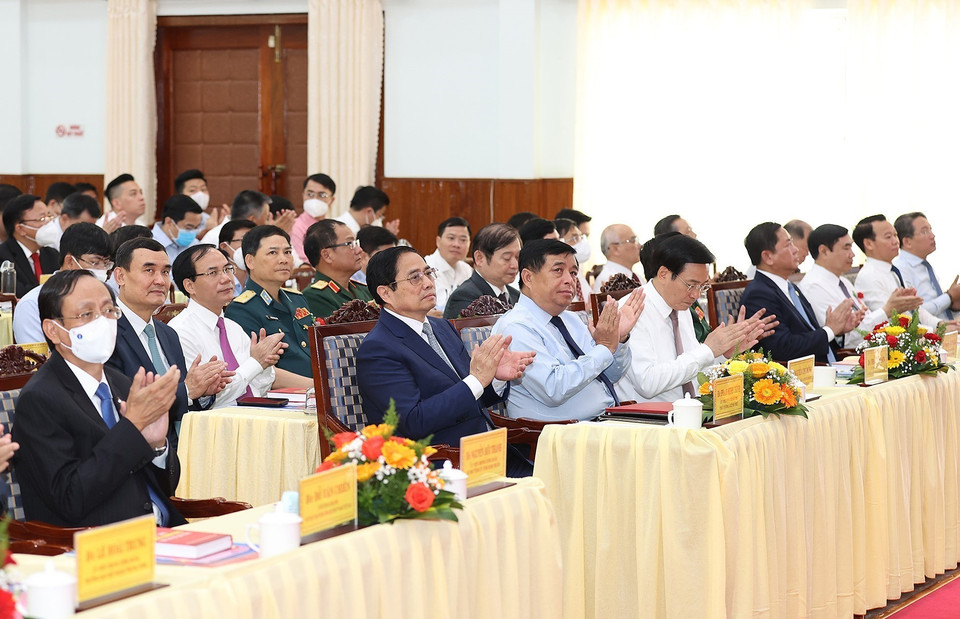 Thủ tướng Phạm Minh Chính và các đại biểu dự lễ kỷ niệm. (Ảnh: Dương Giang/TTXVN)