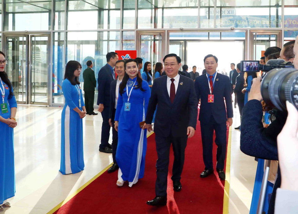 Chủ tịch Quốc hội Vương Đình Huệ đến dự Lễ khai mạc Đại hội Đoàn toàn quốc lần thứ XII. (Ảnh: Phạm Kiên/TTXVN)