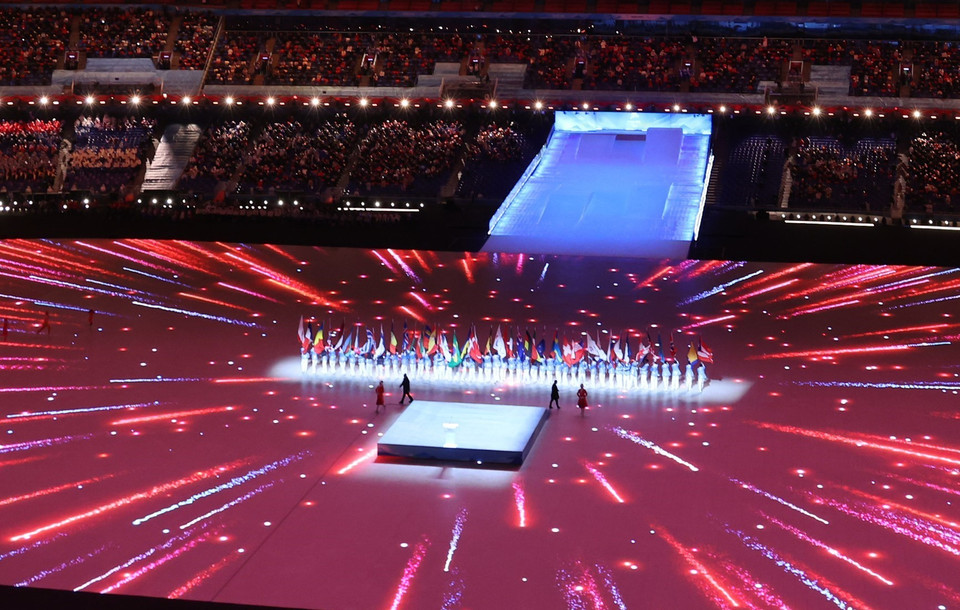 Quang cảnh lễ khai mạc Paralympic mùa Đông Bắc Kinh 2022 tại sân vận động quốc gia Tổ Chim ở thủ đô Bắc Kinh, Trung Quốc tối 4/3/2022. (Ảnh: Yonhap/TTXVN)