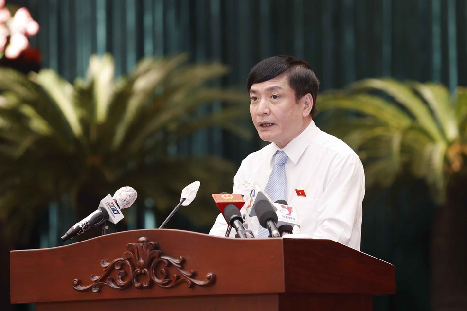 Tổng thư ký Quốc hội, Chủ nhiệm Văn phòng Quốc hội Bùi Văn Cường phát biểu. (Ảnh: Doãn Tấn/TTXVN)