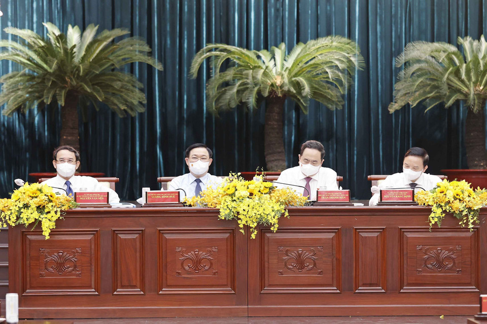 Chủ tịch Quốc hội Vương Đình Huệ chủ trì hội nghị. (Ảnh: Doãn Tấn/TTXVN)