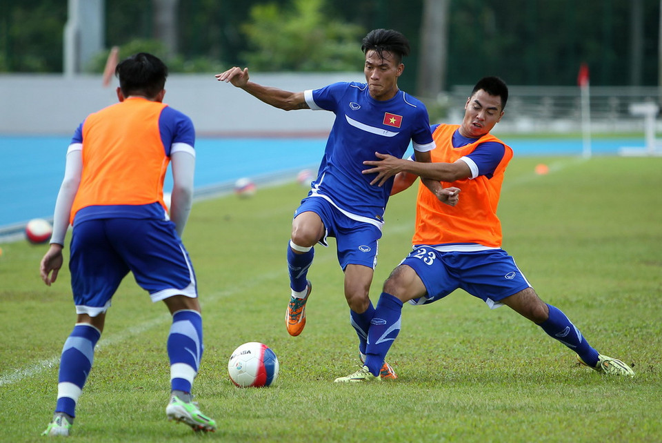 Các tuyển thủ trong buổi tập. (Ảnh: Quốc Khánh/TTXVN)