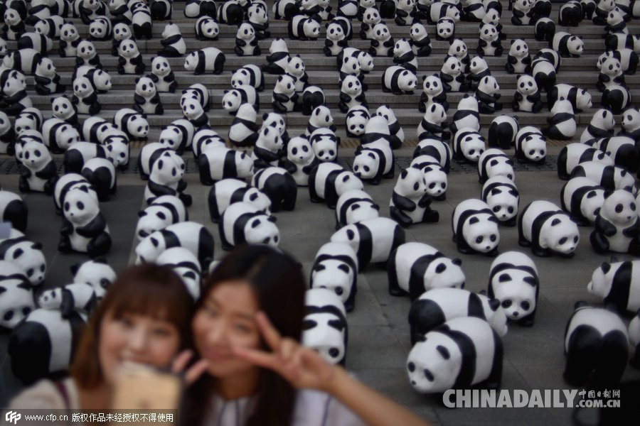 1.600 mô hình gấu trúc làm từ giấy phế liệu của nghệ sỹ người Pháp Paulo Grangeon đã được trưng bày ở thủ đô Seoul, Hàn Quốc ngày 23/5. (Nguồn: Chinadaily)