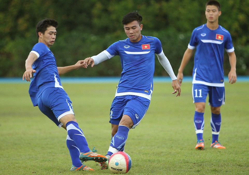 Các tuyển thủ trong buổi tập. (Ảnh: Quốc Khánh/TTXVN)