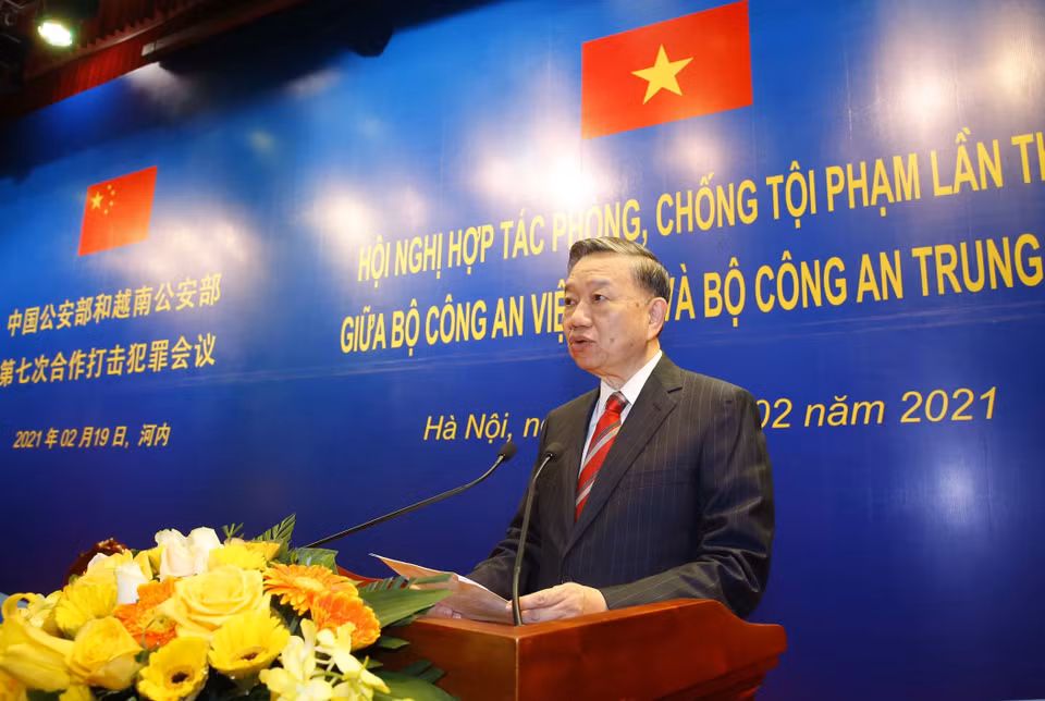 Đại tướng Tô Lâm, Ủy viên Bộ Chính trị, Bộ trưởng Bộ Công an Việt Nam, phát biểu. (Ảnh: Doãn Tấn/TTXVN)