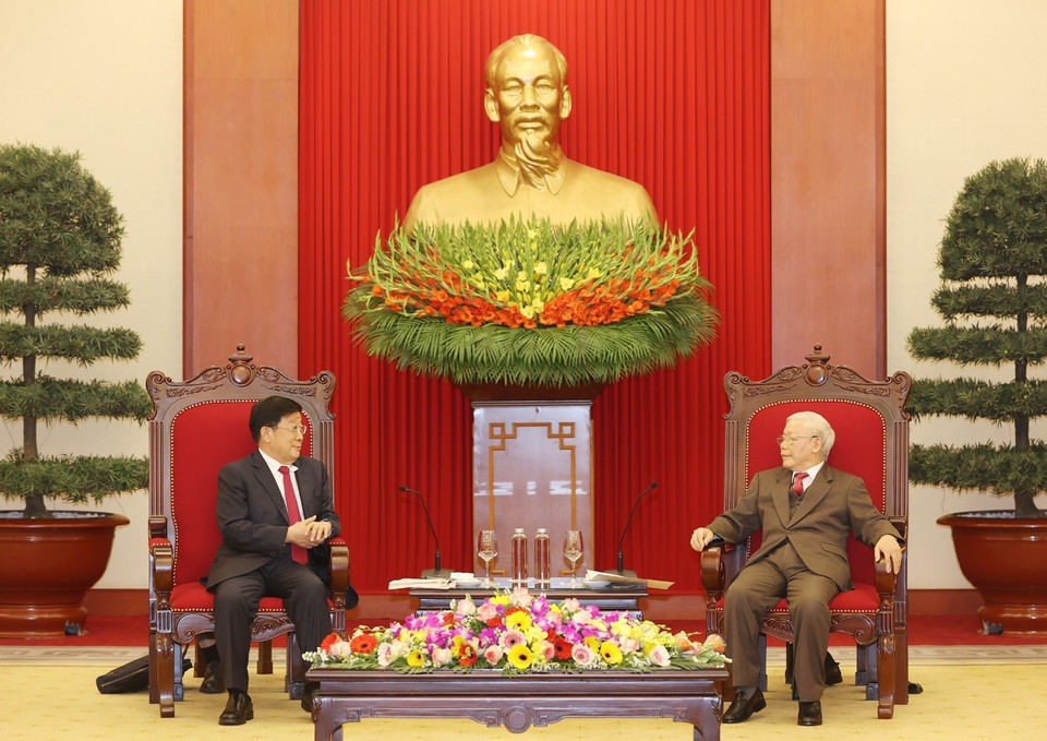 Tổng Bí thư, Chủ tịch nước Nguyễn Phú Trọng tiếp Bộ trưởng Bộ Công an Trung Quốc Triệu Khắc Chí. (Ảnh: Trí Dũng/TTXVN)